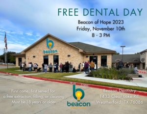 a photo of Beacon Dentistry's office advertising their "Free Dental Day" on November 10th